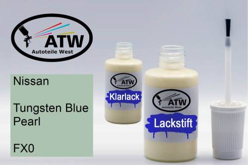 Nissan, Tungsten Blue Pearl, FX0: 20ml Lackstift + 20ml Klarlack - Set, von ATW Autoteile West.